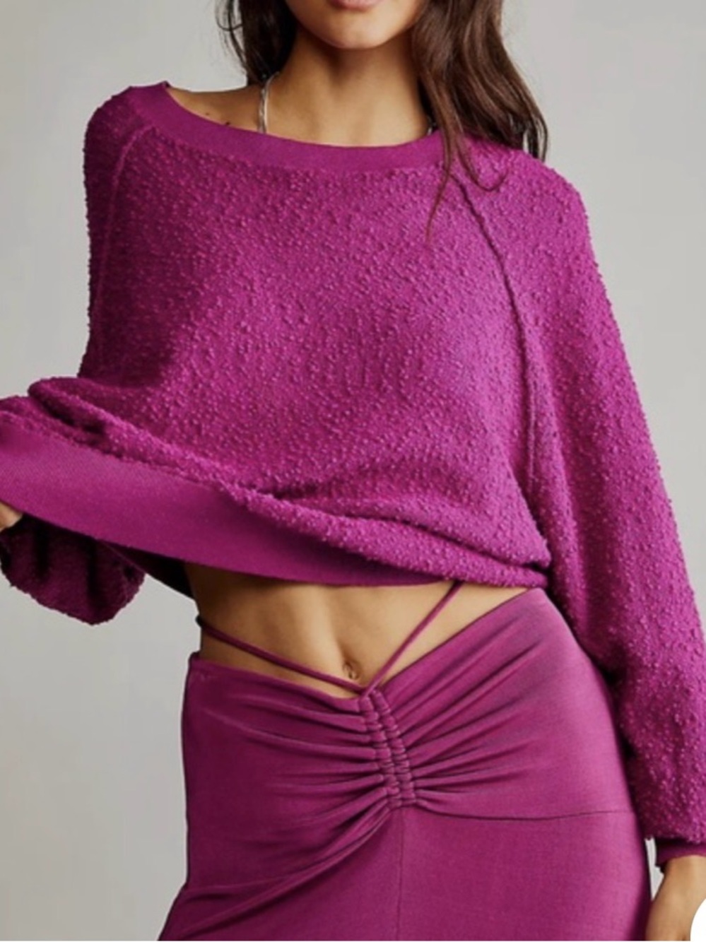 Free People Textured Knit Sweater in Berry Pink ptp 22 length 24